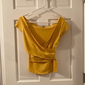 Express One Eleven Yellow Wrap Top